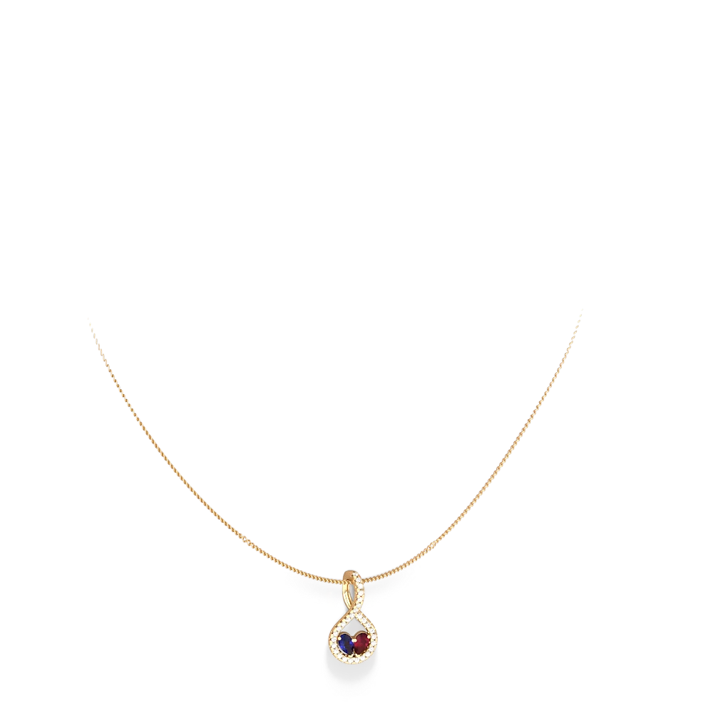 Lab Sapphire Pave Twist 'One Heart' 14K Yellow Gold pendant P5360