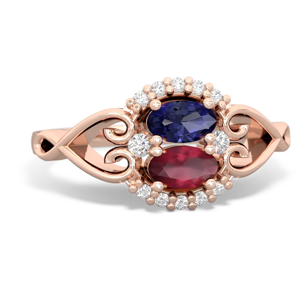 Lab Sapphire Love Nest 14K Rose Gold ring R5860