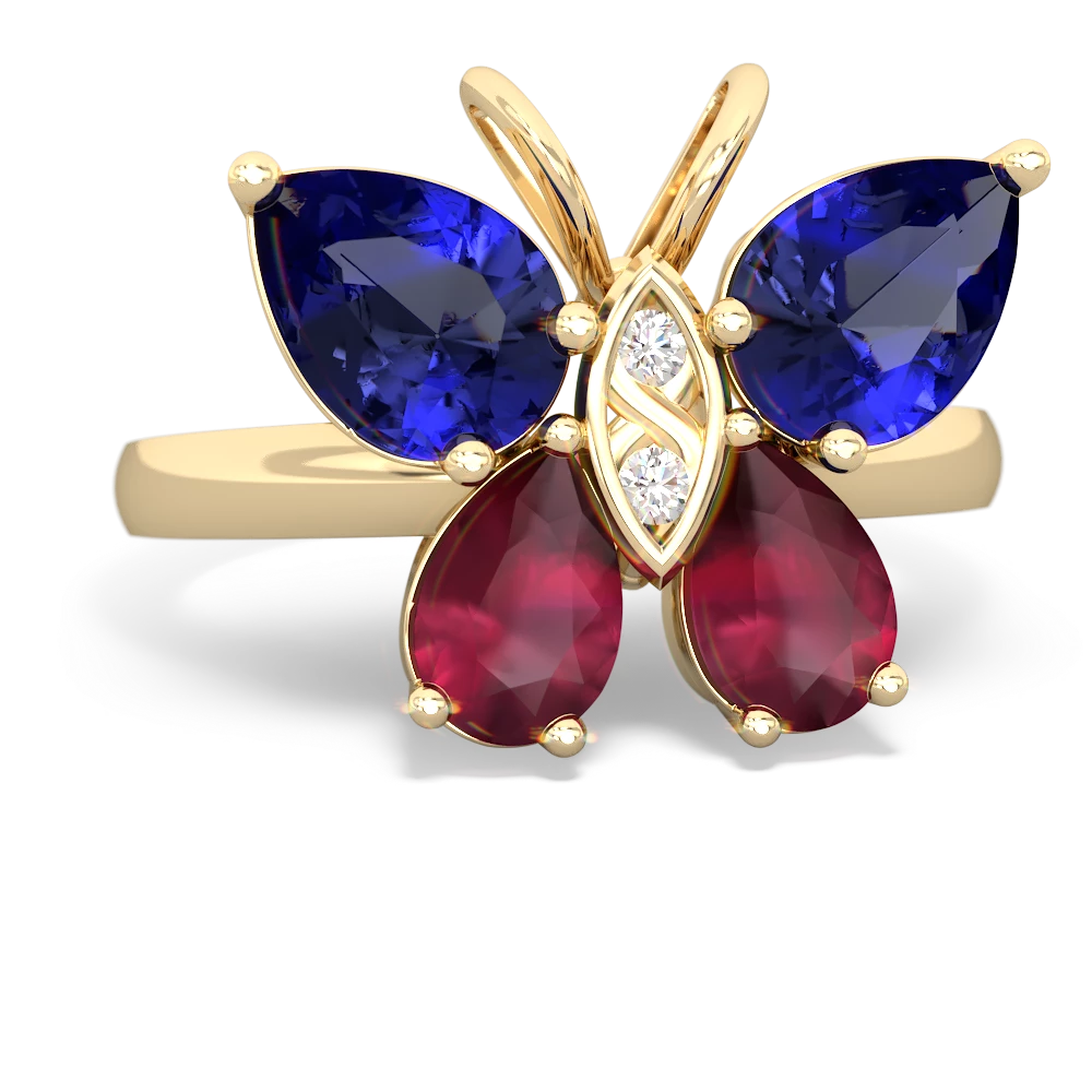 Lab Sapphire Butterfly 14K Yellow Gold ring R2215