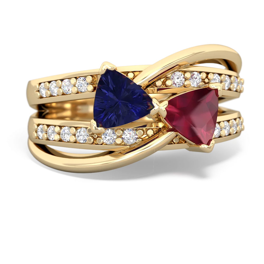 Lab Sapphire Bowtie 14K Yellow Gold ring R2360