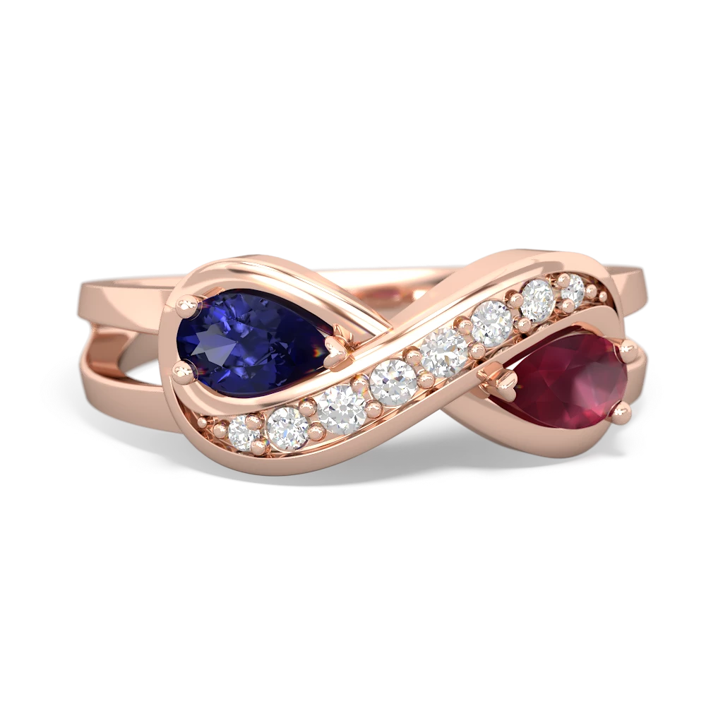 Lab Sapphire Diamond Infinity 14K Rose Gold ring R5390