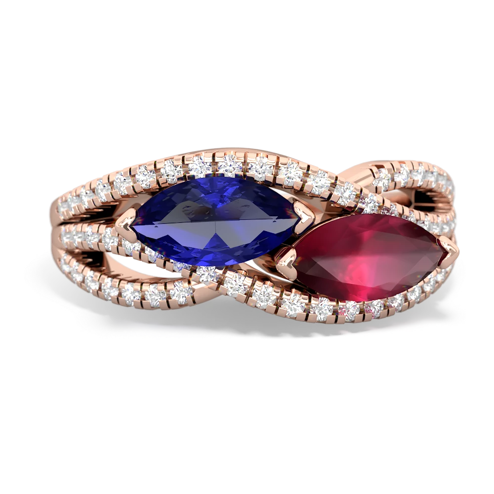 Lab Sapphire Diamond Rivers 14K Rose Gold ring R3070