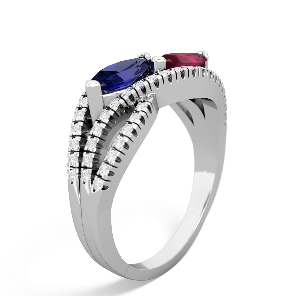 Lab Sapphire Diamond Rivers 14K White Gold ring R3070