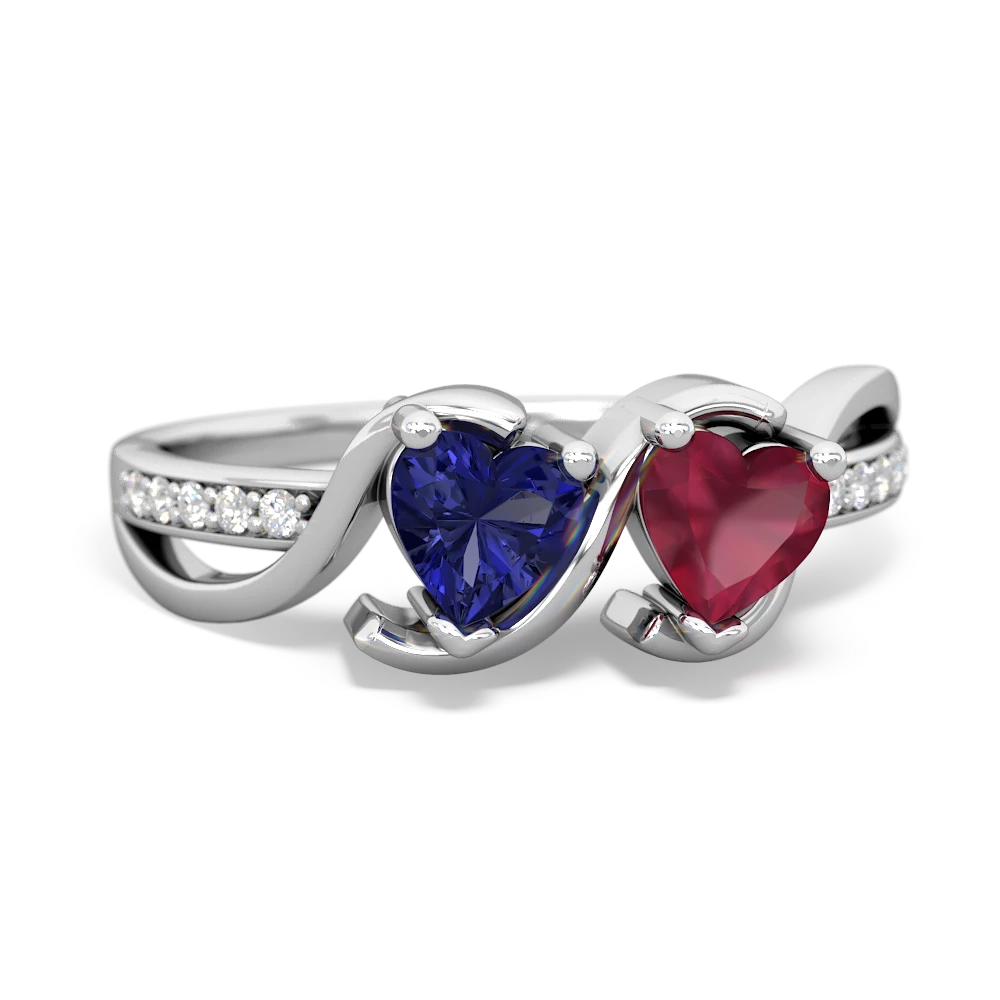 Lab Sapphire Side By Side 14K White Gold ring R3090