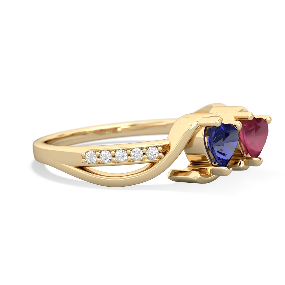 Lab Sapphire Side By Side 14K Yellow Gold ring R3090