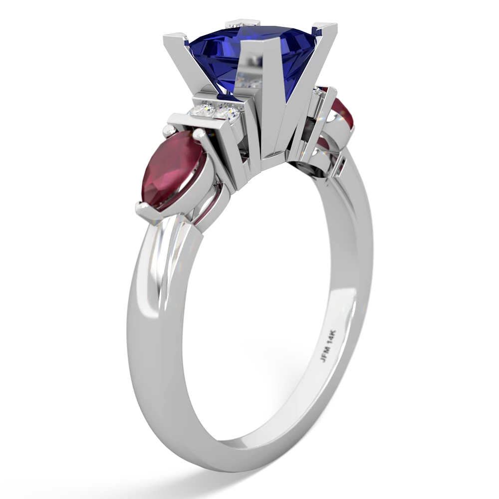 Lab Sapphire 6Mm Princess Eternal Embrace Engagement 14K White Gold ring C2002