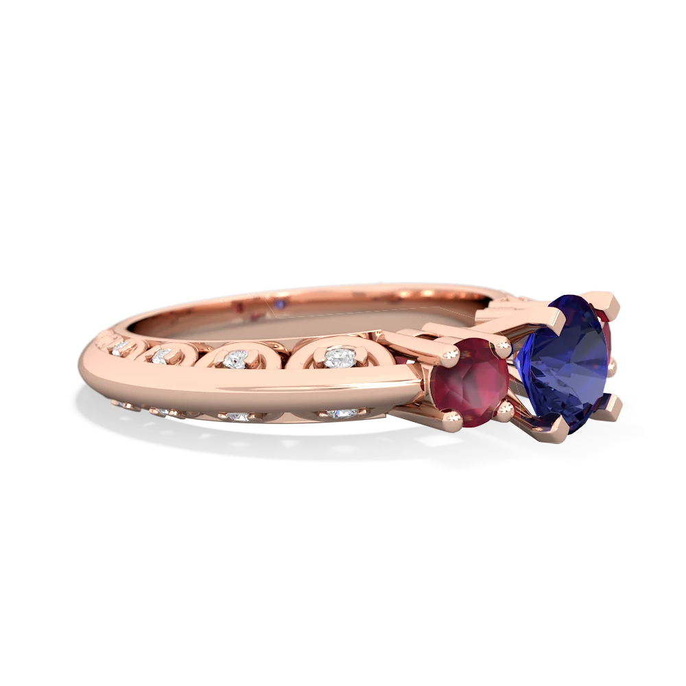 Lab Sapphire Art Deco Eternal Embrace Engagement 14K Rose Gold ring C2003