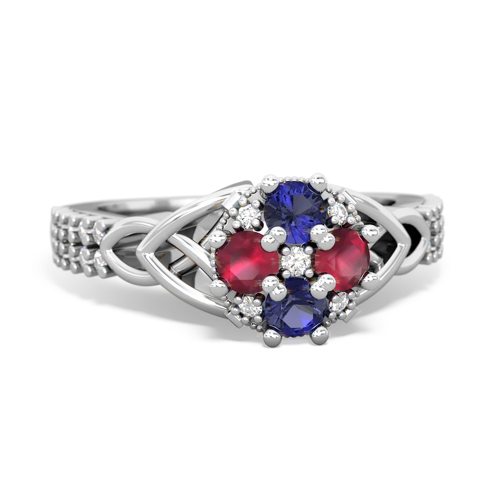 Lab Sapphire Celtic Knot Cluster Engagement 14K White Gold ring R26443RD