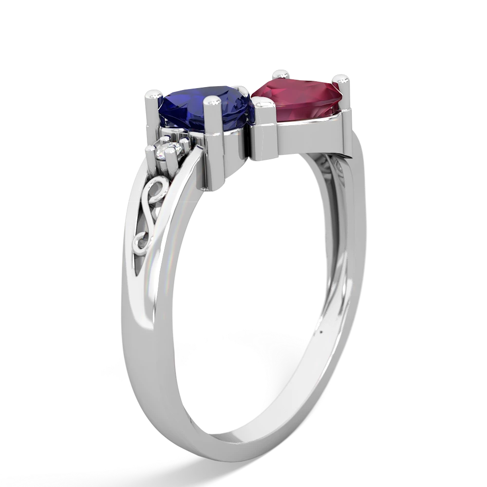 Lab Sapphire Snuggling Hearts 14K White Gold ring R2178