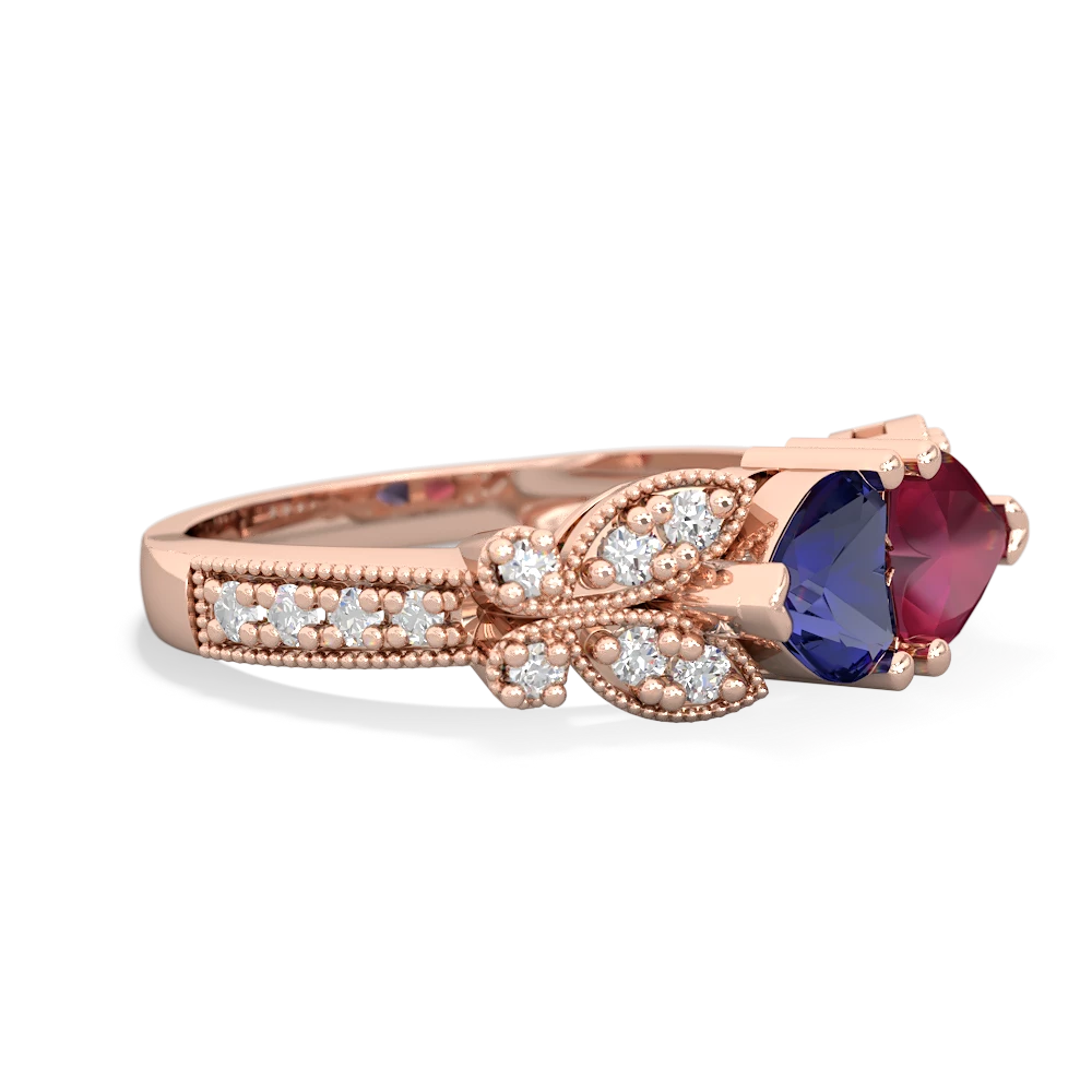 Lab Sapphire Diamond Butterflies 14K Rose Gold ring R5601