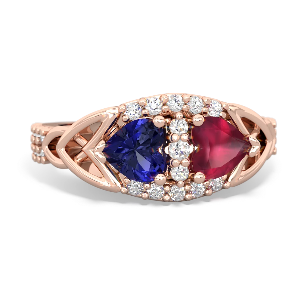 Lab Sapphire Sparkling Celtic Knot 14K Rose Gold ring R2645