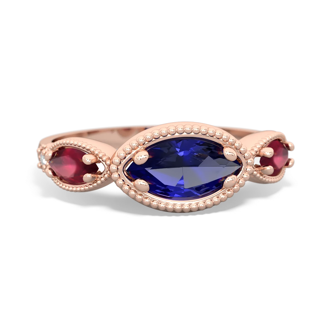 Lab Sapphire Milgrain Marquise 14K Rose Gold ring R5700