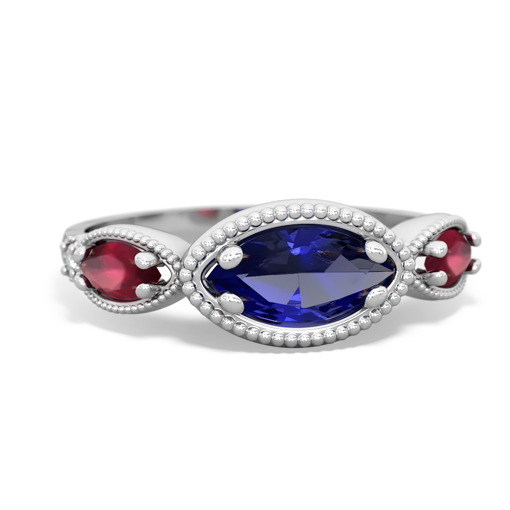 Lab Sapphire Milgrain Marquise 14K White Gold ring R5700