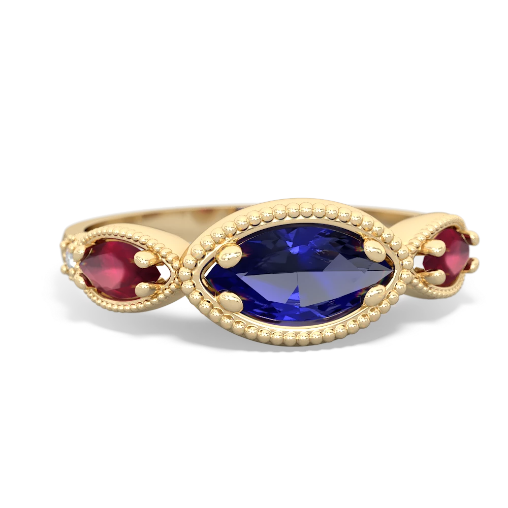 Lab Sapphire Milgrain Marquise 14K Yellow Gold ring R5700