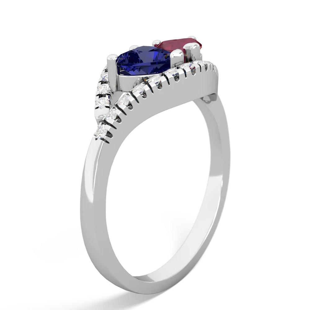 Lab Sapphire Mother And Child 14K White Gold ring R3010