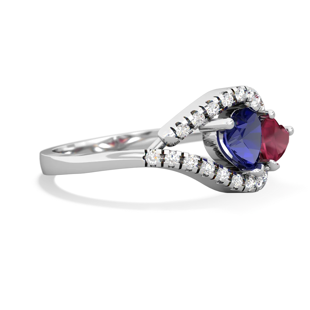 Lab Sapphire Mother And Child 14K White Gold ring R3010