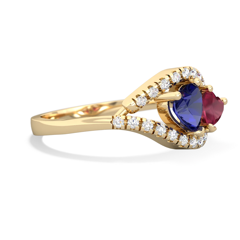 Lab Sapphire Mother And Child 14K Yellow Gold ring R3010