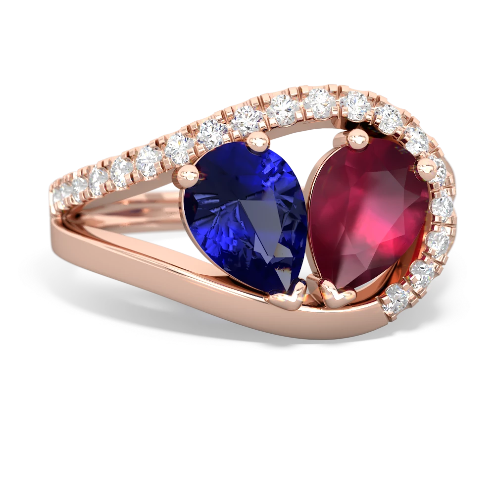 Lab Sapphire Nestled Heart Keepsake 14K Rose Gold ring R5650