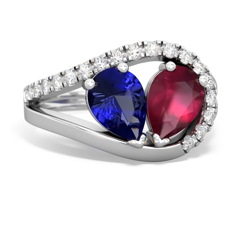 Lab Sapphire Nestled Heart Keepsake 14K White Gold ring R5650