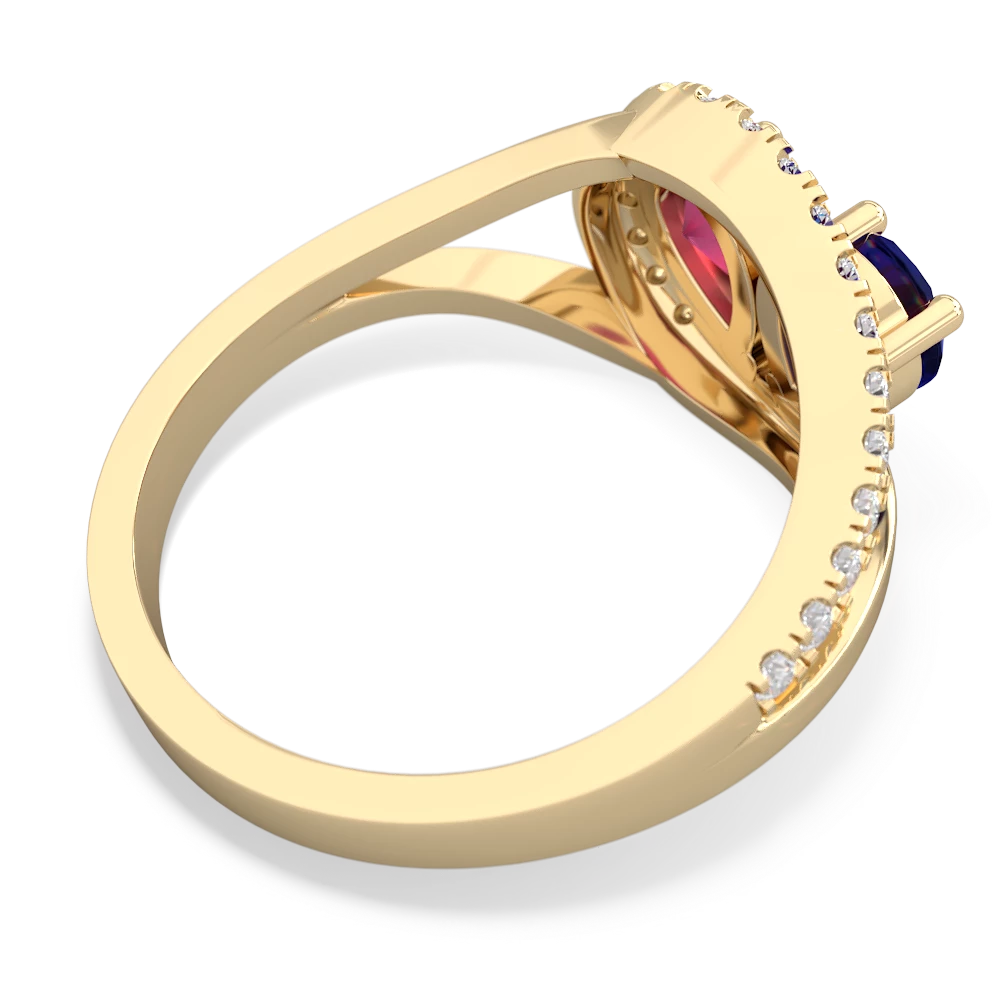 Lab Sapphire Nestled Heart Keepsake 14K Yellow Gold ring R5650