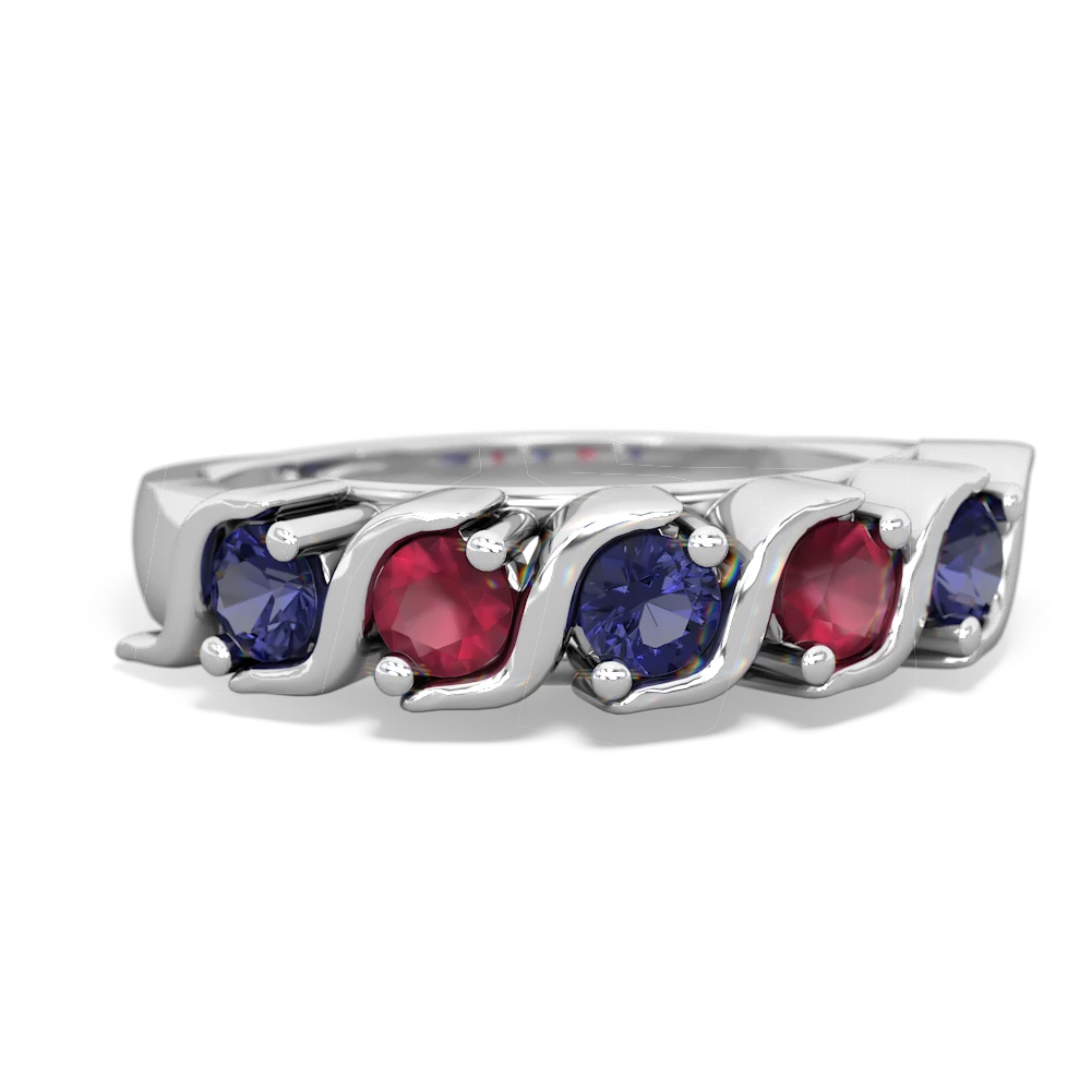 Lab Sapphire Anniversary Band 14K White Gold ring R2089