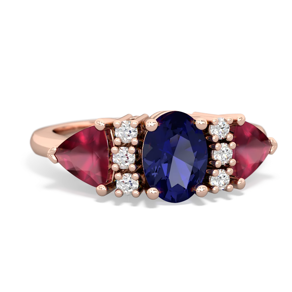 Lab Sapphire Antique Style Three Stone 14K Rose Gold ring R2186