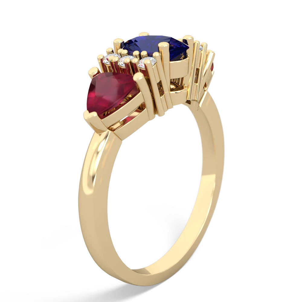 Lab Sapphire Antique Style Three Stone 14K Yellow Gold ring R2186