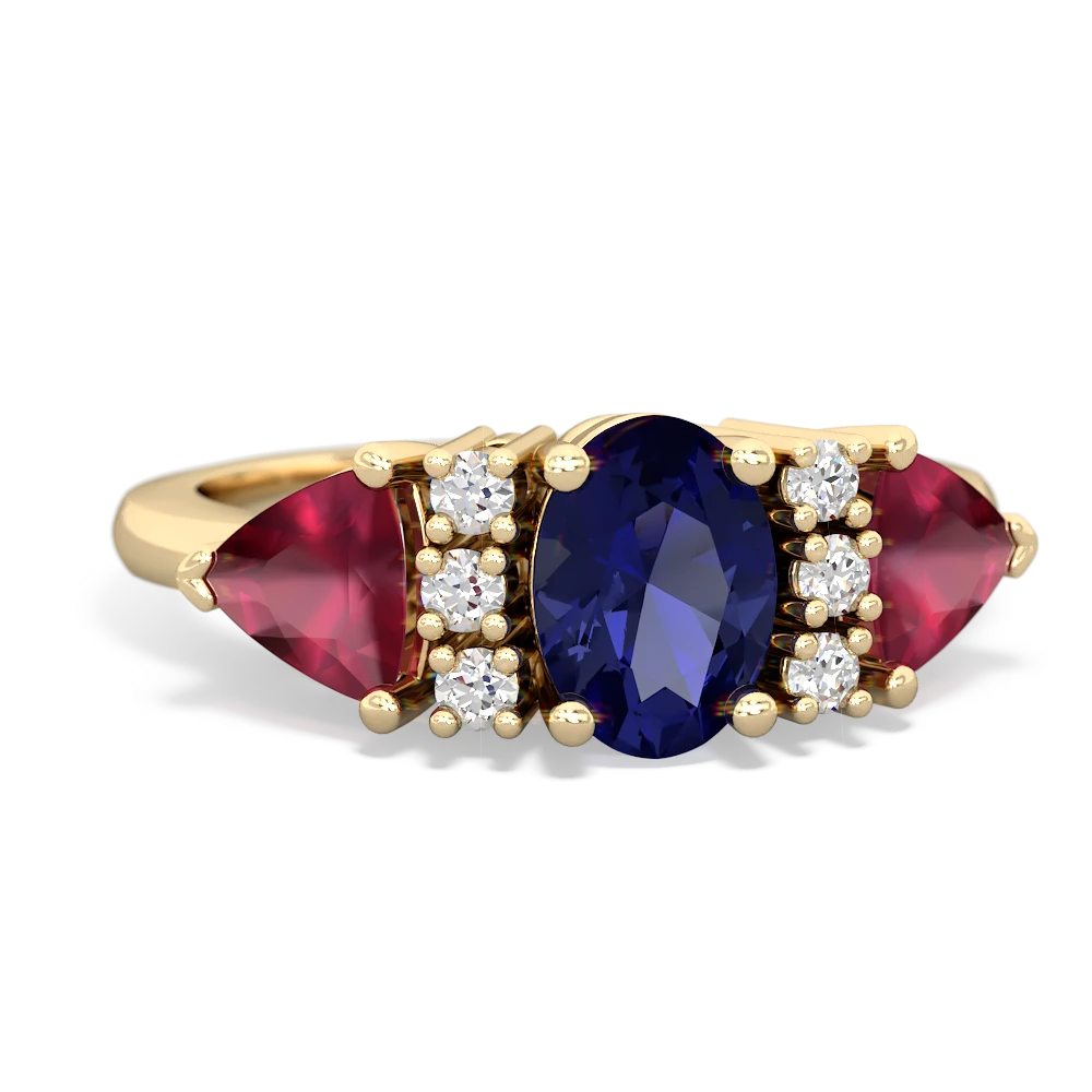 Lab Sapphire Antique Style Three Stone 14K Yellow Gold ring R2186