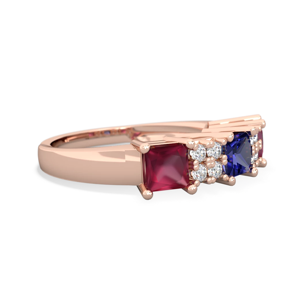 Lab Sapphire Three Stone Diamond Cluster 14K Rose Gold ring R2592