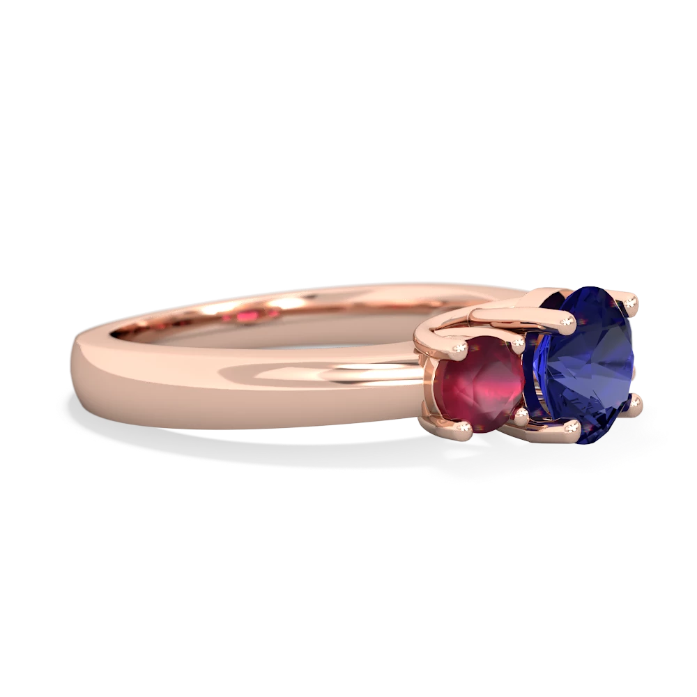 Lab Sapphire Three Stone Round Trellis 14K Rose Gold ring R4018