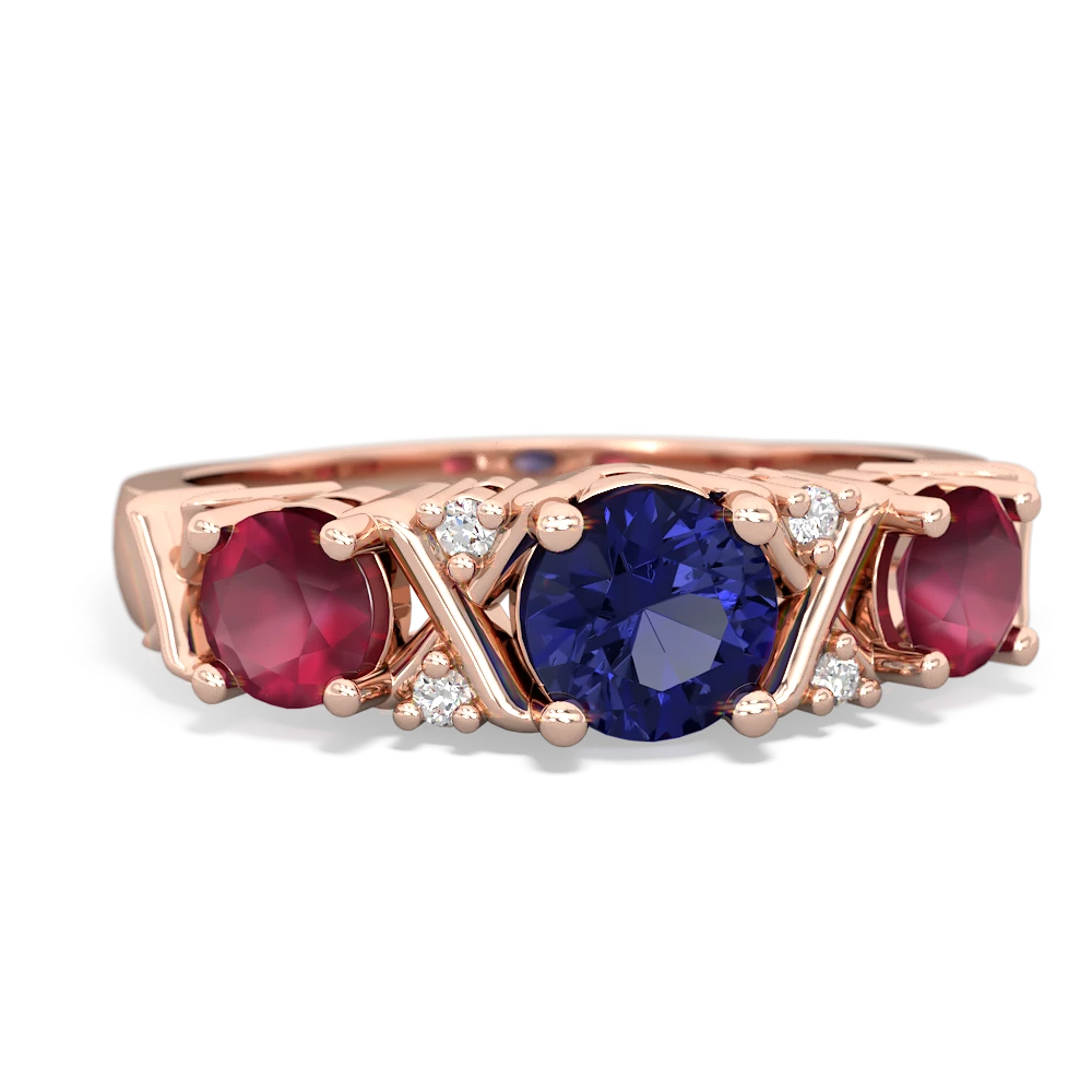 Lab Sapphire Hugs And Kisses 14K Rose Gold ring R5016