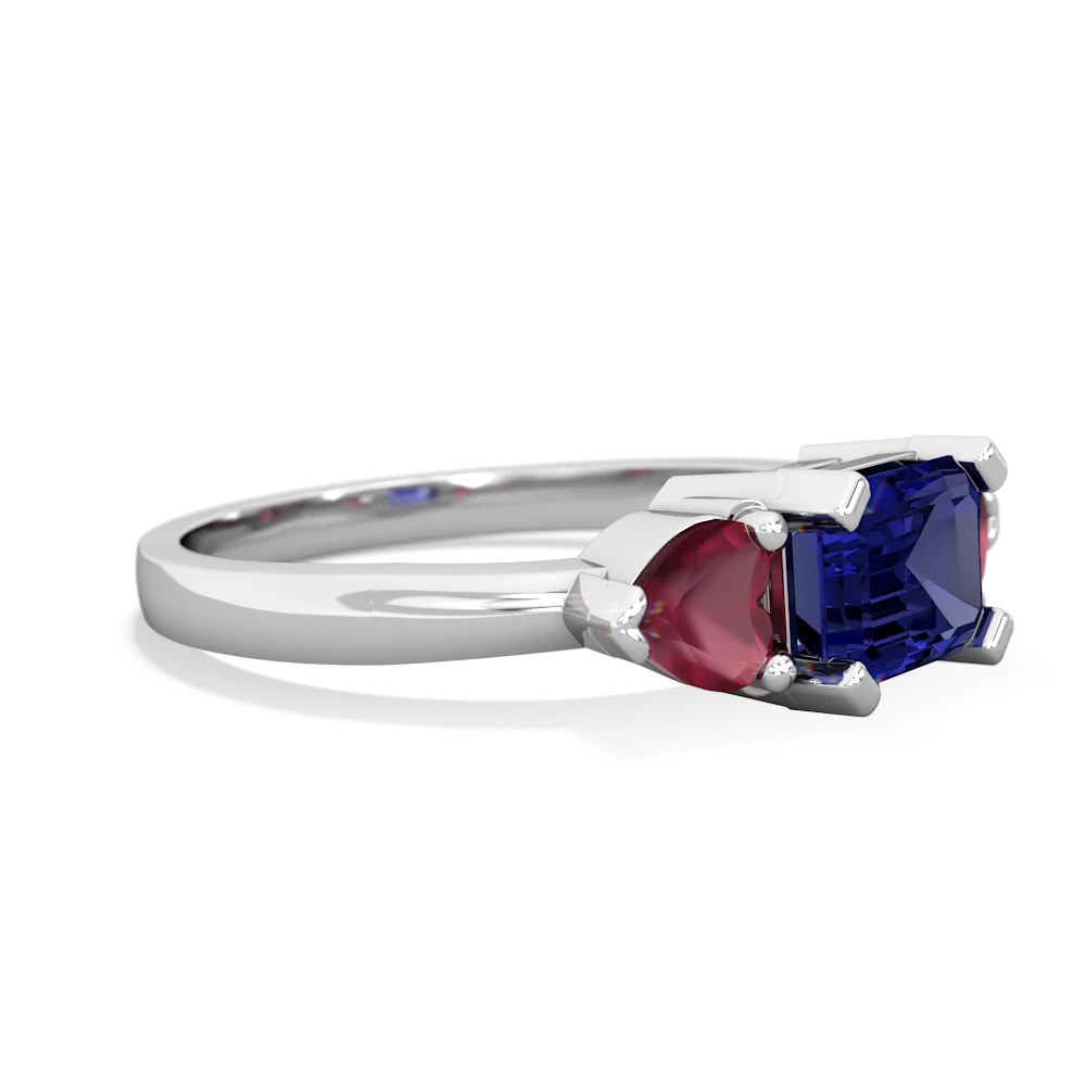 Lab Sapphire Three Stone 14K White Gold ring R5235