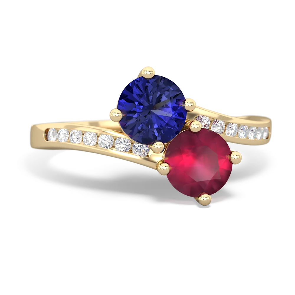 Lab Sapphire Channel Set Two Stone 14K Yellow Gold ring R5303