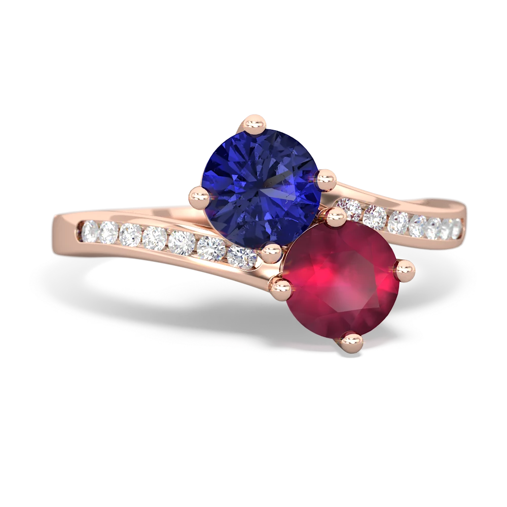 Lab Sapphire Channel Set Two Stone 14K Rose Gold ring R5303