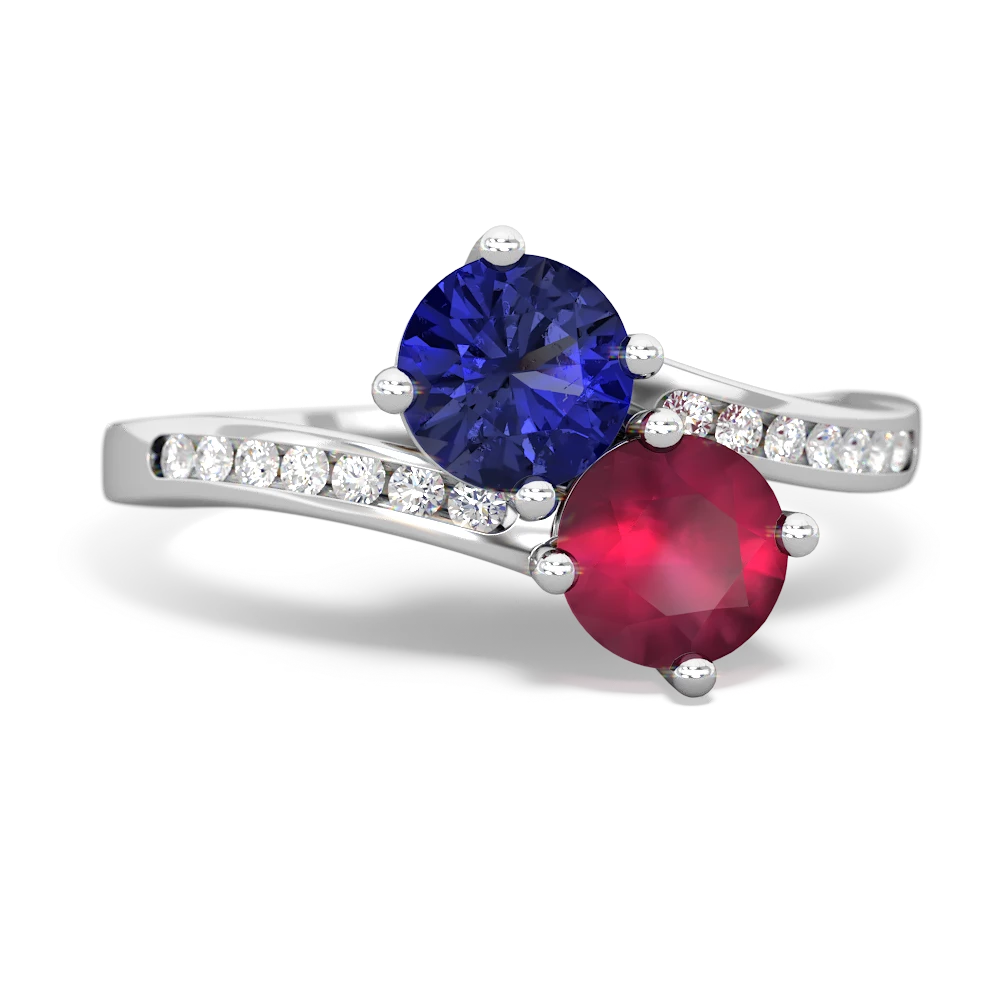 Lab Sapphire Channel Set Two Stone 14K White Gold ring R5303