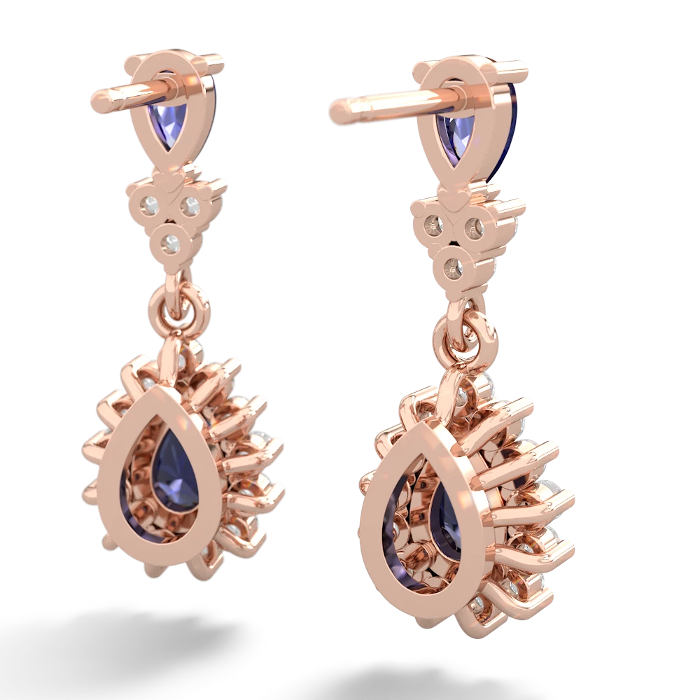 Lab Sapphire Halo Pear Dangle 14K Rose Gold earrings E1882