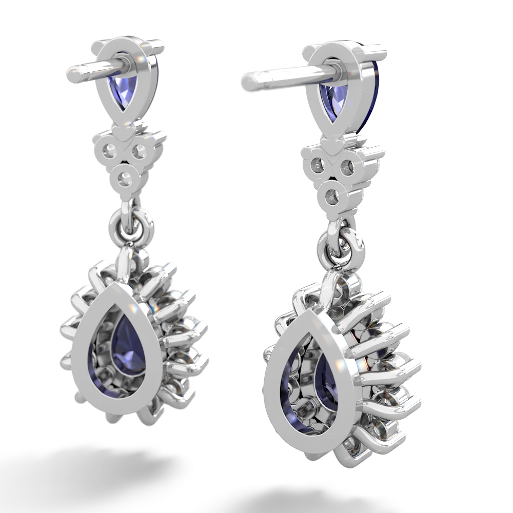 Lab Sapphire Halo Pear Dangle 14K White Gold earrings E1882