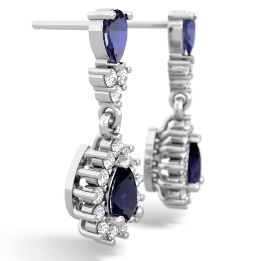 Lab Sapphire Halo Pear Dangle 14K White Gold earrings E1882