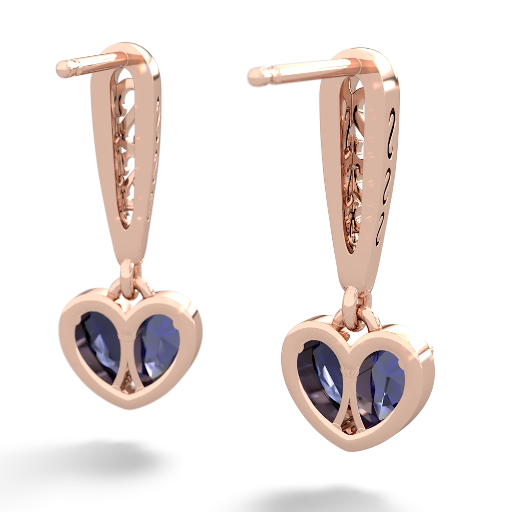 Lab Sapphire Filligree Heart 14K Rose Gold earrings E5070