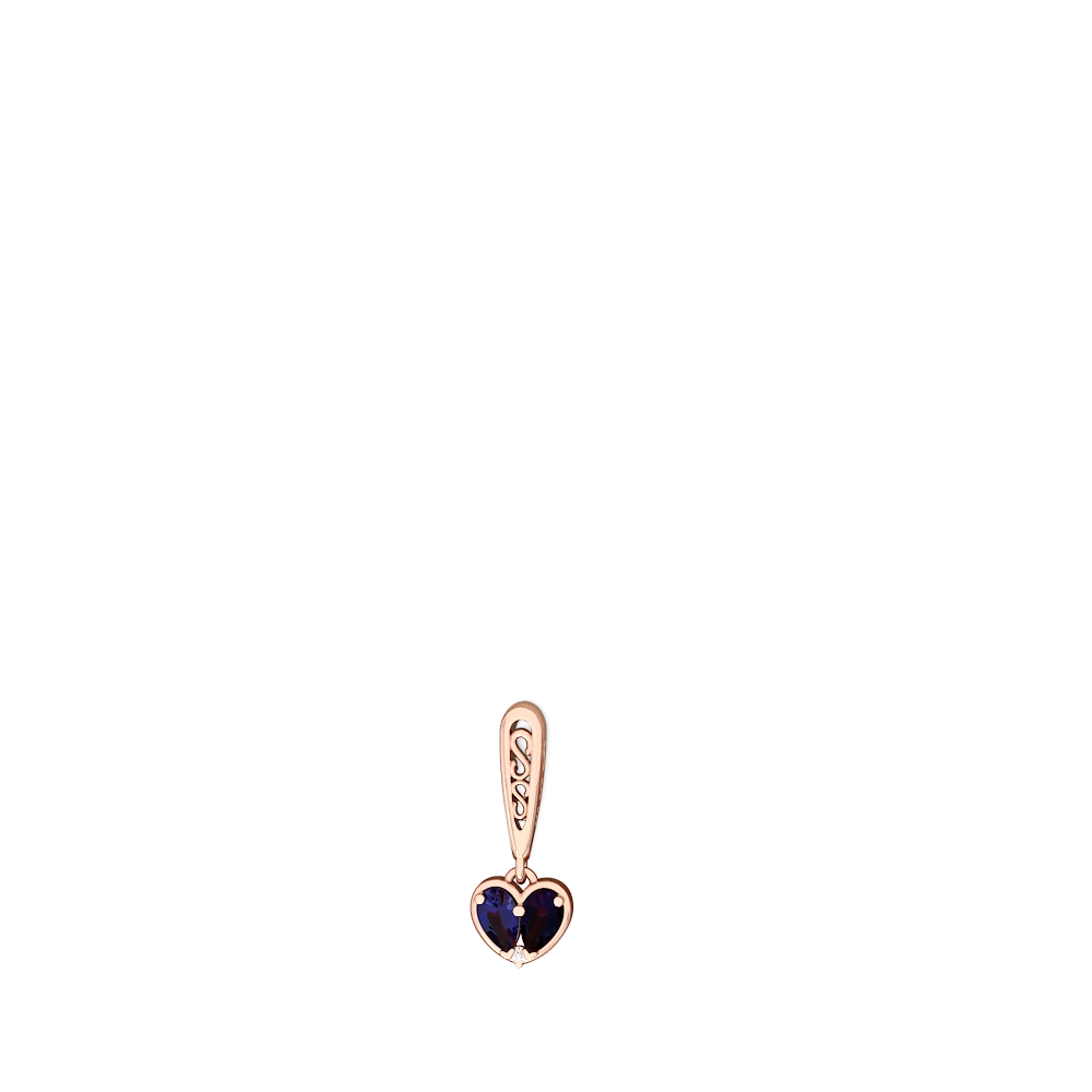 Lab Sapphire Filligree Heart 14K Rose Gold earrings E5070