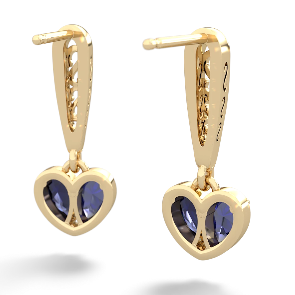 Lab Sapphire Filligree Heart 14K Yellow Gold earrings E5070