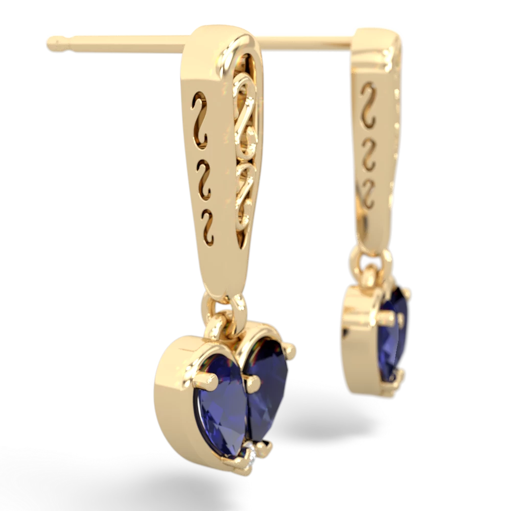 Lab Sapphire Filligree Heart 14K Yellow Gold earrings E5070