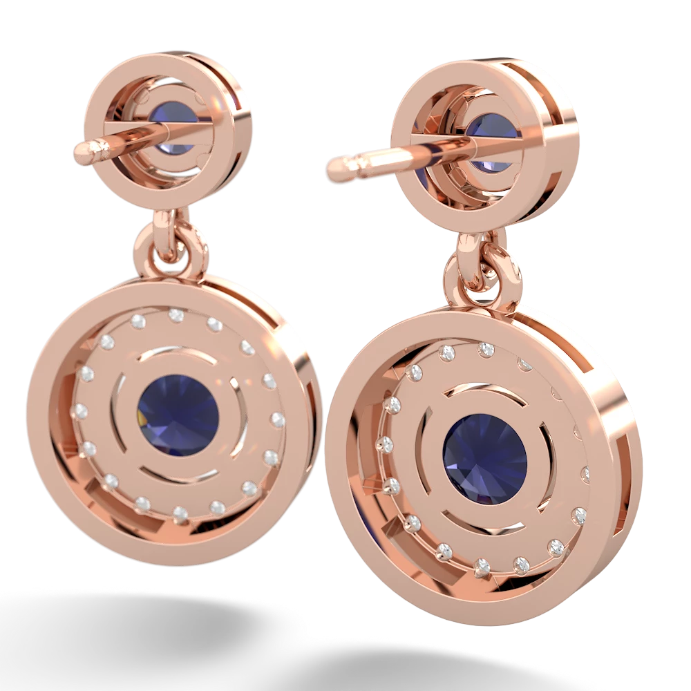 Lab Sapphire Halo Dangle 14K Rose Gold earrings E5319