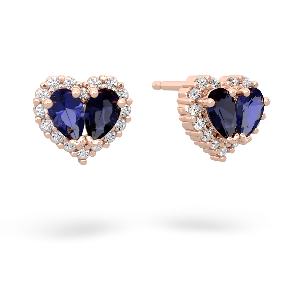Lab Sapphire Halo 14K Rose Gold earrings E7008