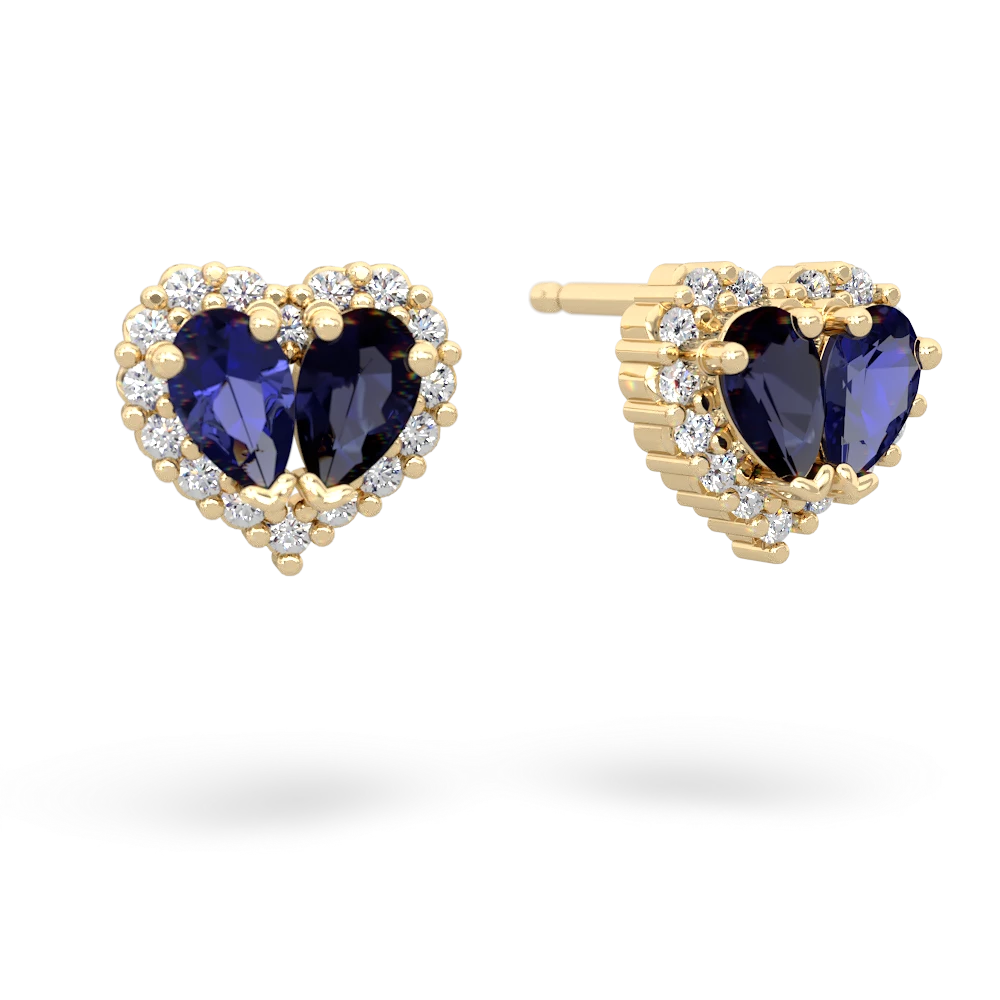 Lab Sapphire Halo 14K Yellow Gold earrings E7008