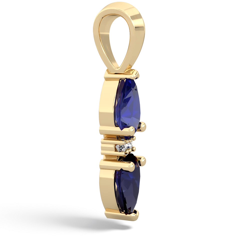 Lab Sapphire Bowtie Drop 14K Yellow Gold pendant P0865