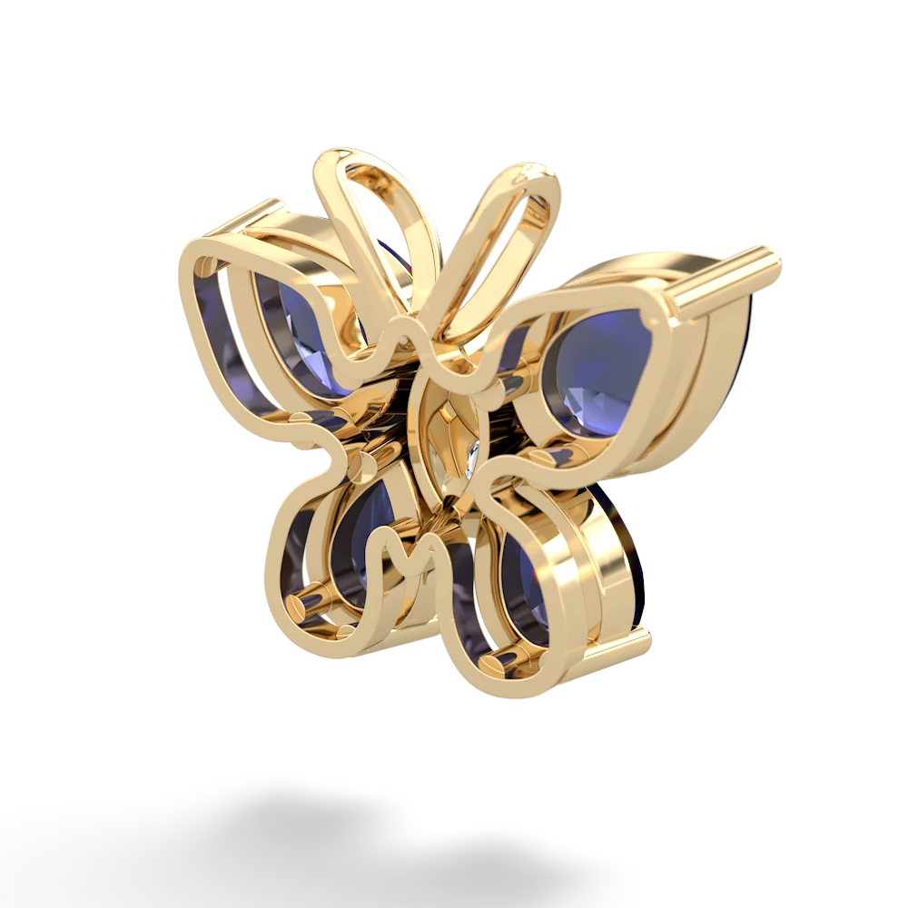 Lab Sapphire Butterfly 14K Yellow Gold pendant P2215