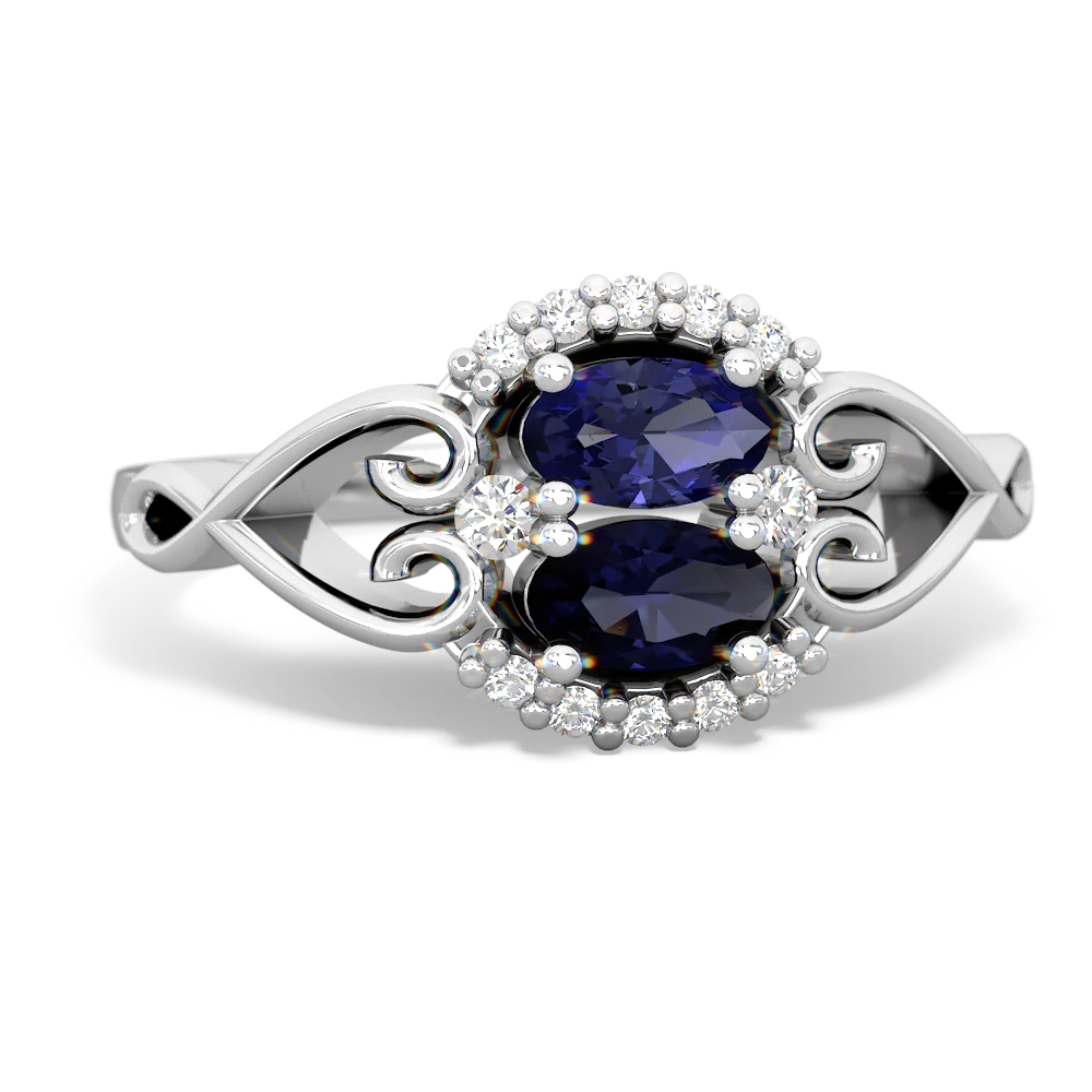 Lab Sapphire Love Nest 14K White Gold ring R5860