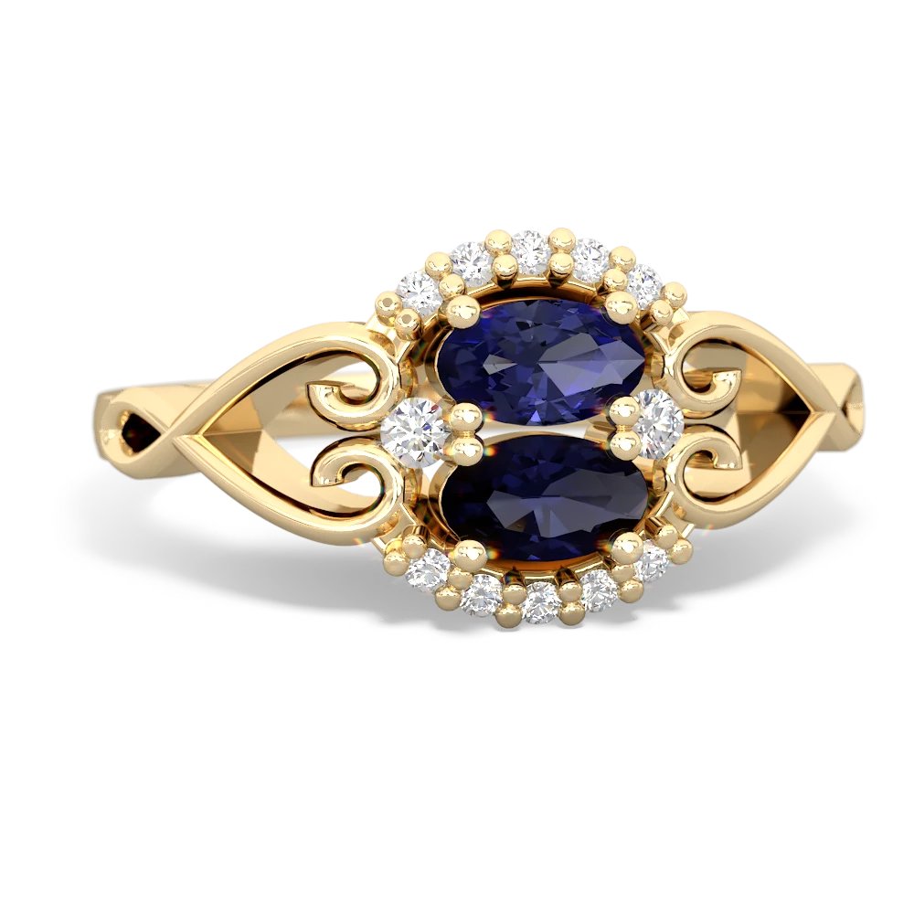 Lab Sapphire Love Nest 14K Yellow Gold ring R5860