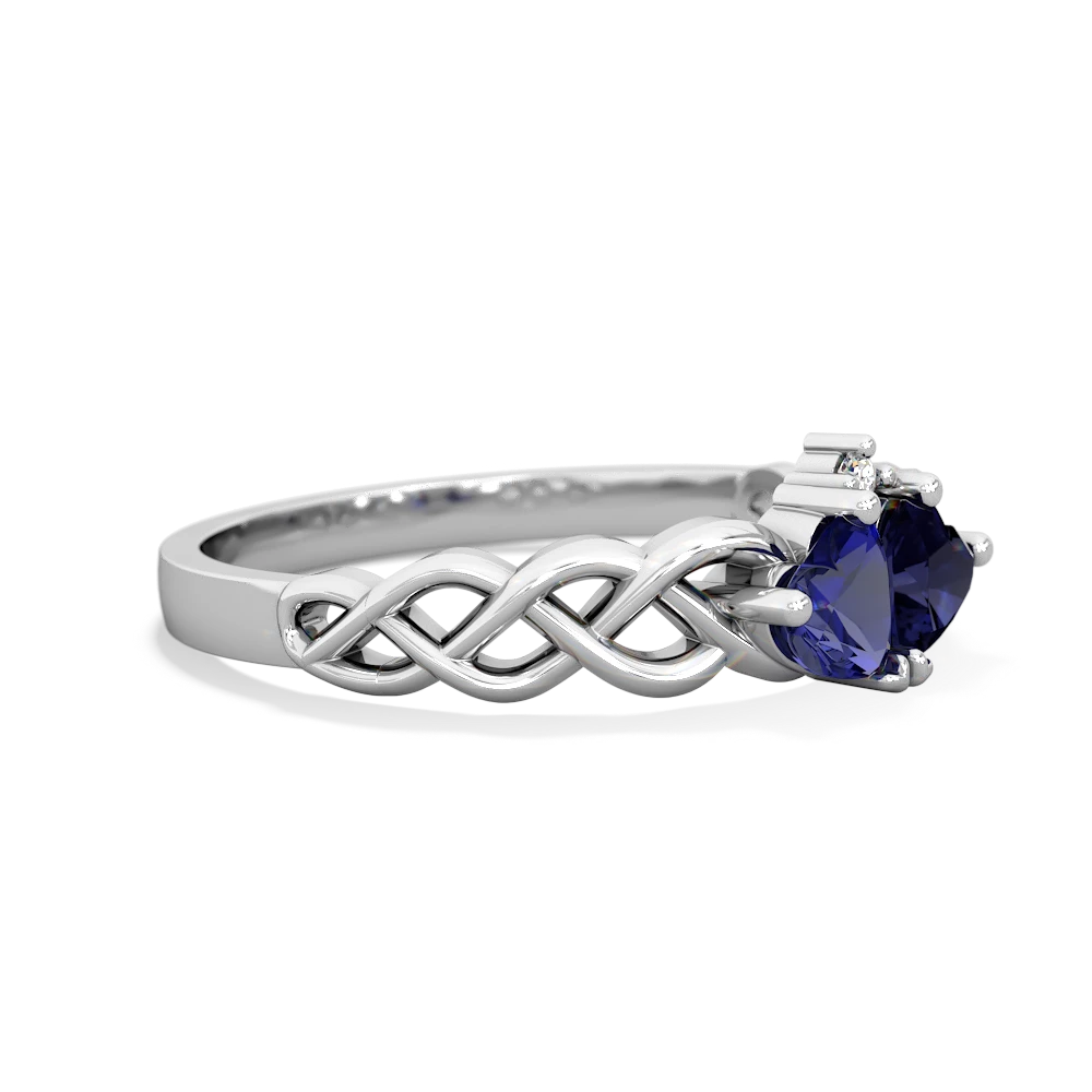 Lab Sapphire Heart To Heart Braid 14K White Gold ring R5870